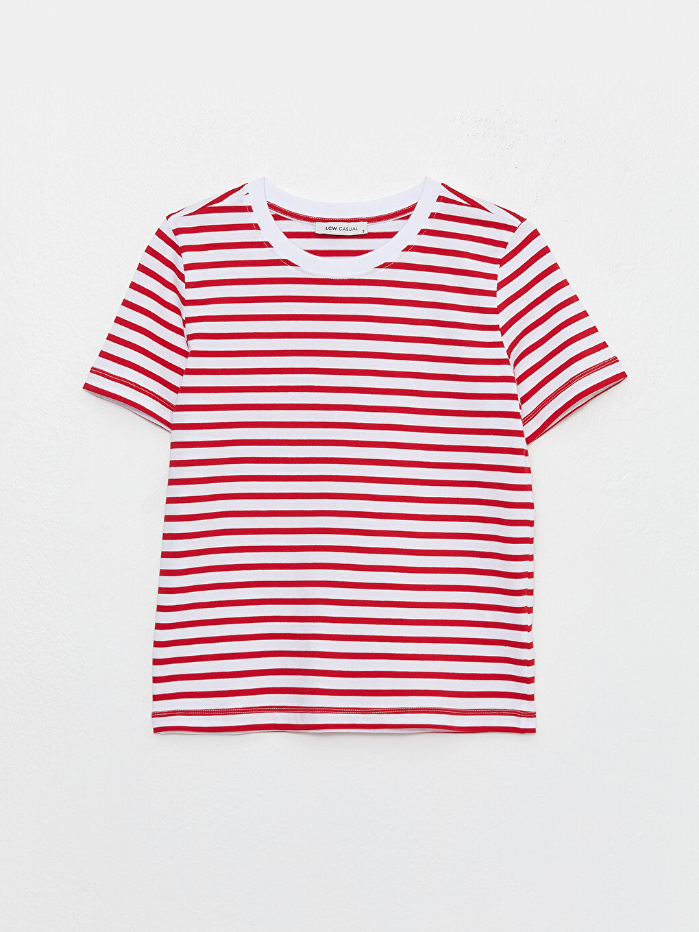 Crew Neck Striped Short Sleeve Cotton Women's T-shirt-5