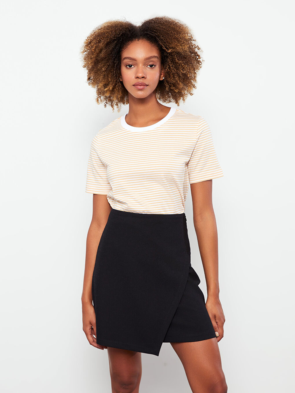 Crew Neck Striped Short Sleeve Cotton Women's T-Shirt-1