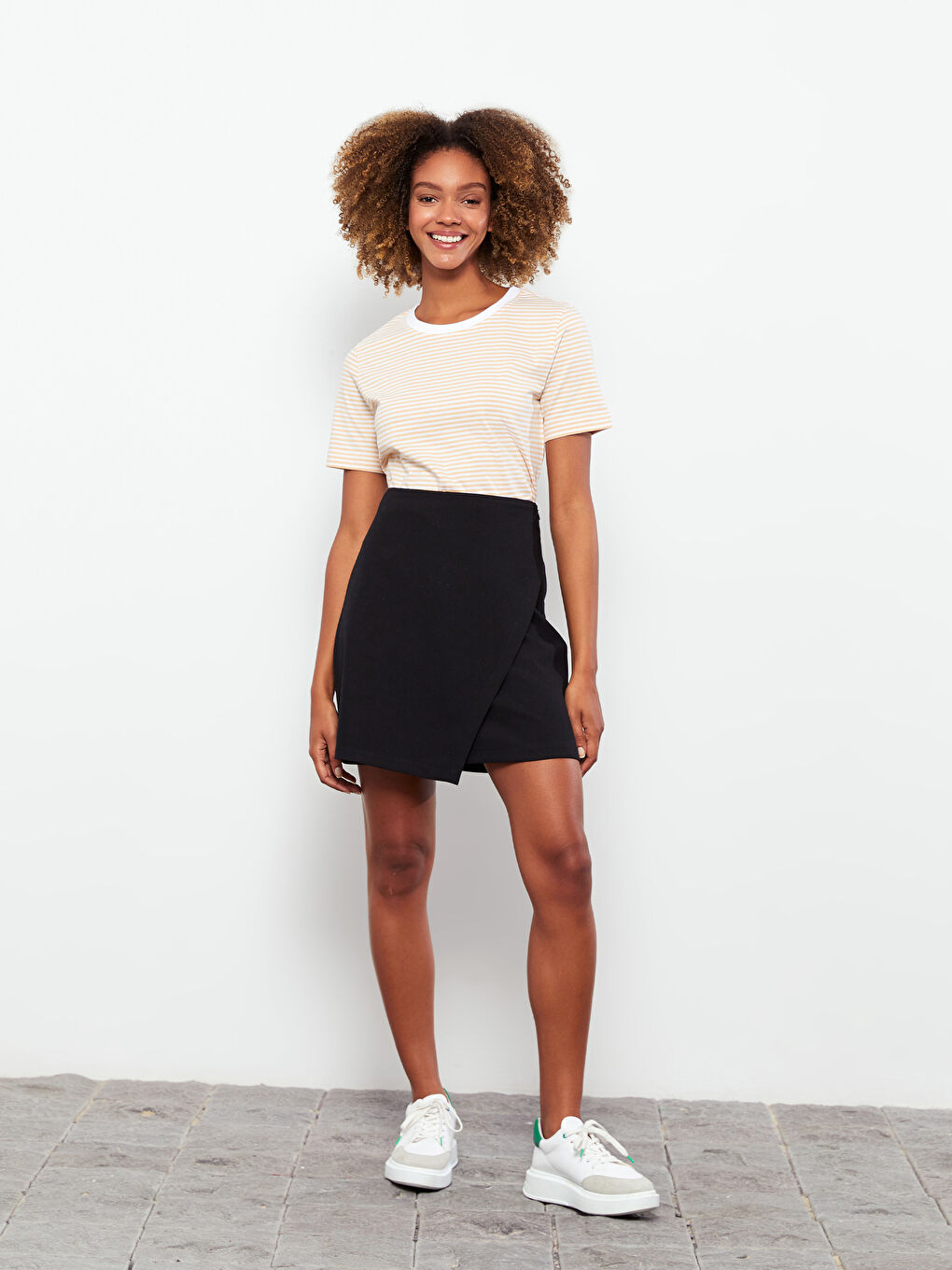 Crew Neck Striped Short Sleeve Cotton Women's T-Shirt-2