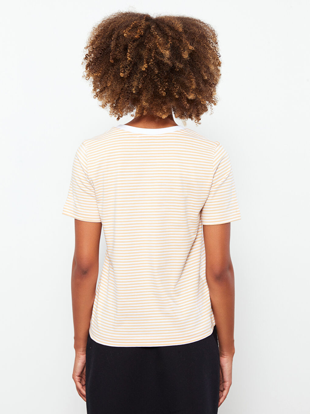 Crew Neck Striped Short Sleeve Cotton Women's T-Shirt-4