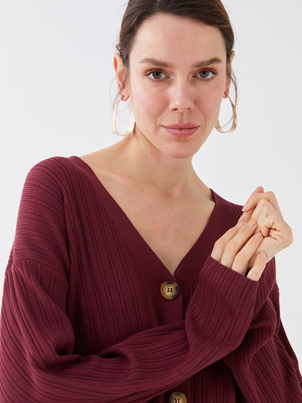 V Neck Women's Tricot Cardigan -S35881Z8-HQG