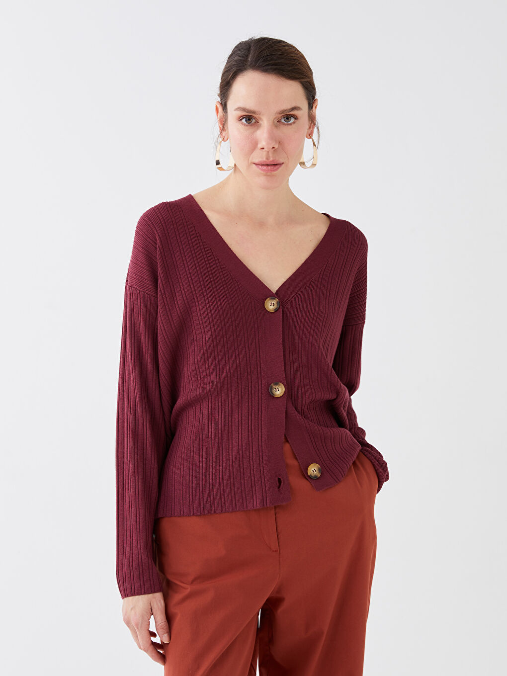 V Neck Women's Tricot Cardigan -S35881Z8-HQG