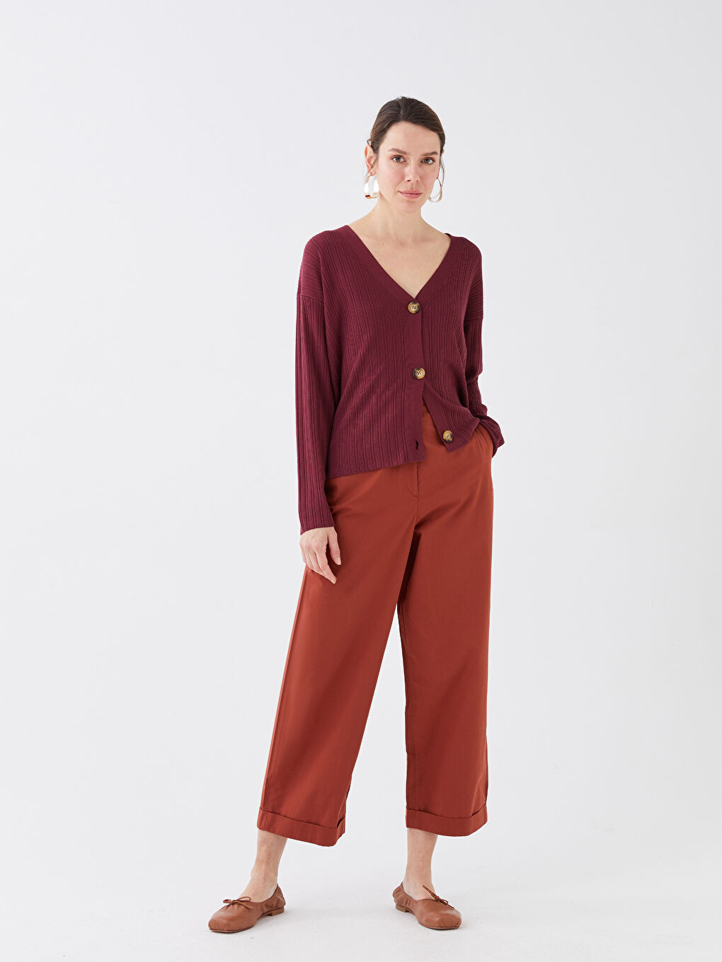 V Neck Women's Tricot Cardigan -S35881Z8-HQG