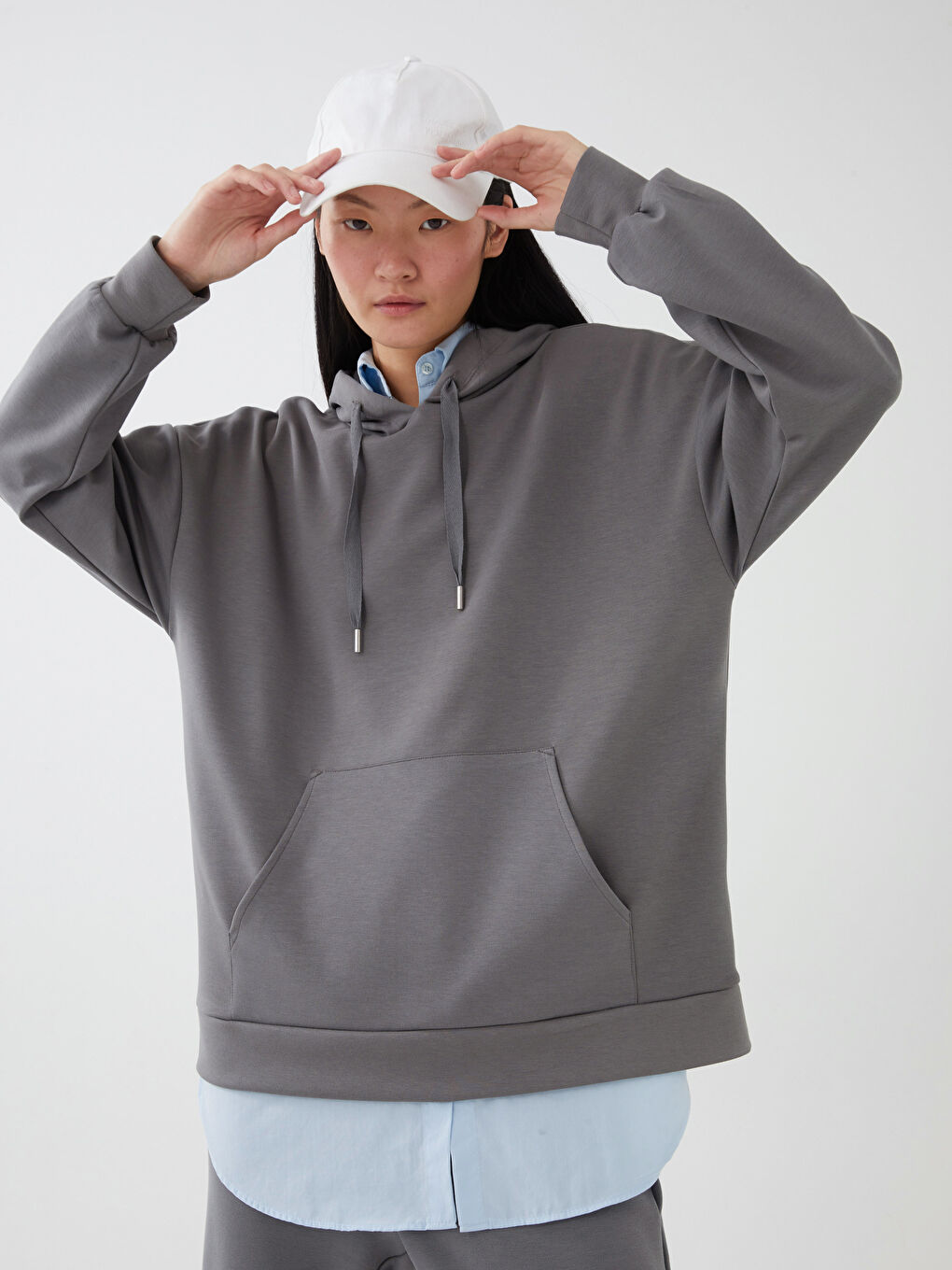 LCW Vision Damen Kapuzensweatshirt Schlicht Langarm Oversize Sweatshirt -S35882Z8-H9V