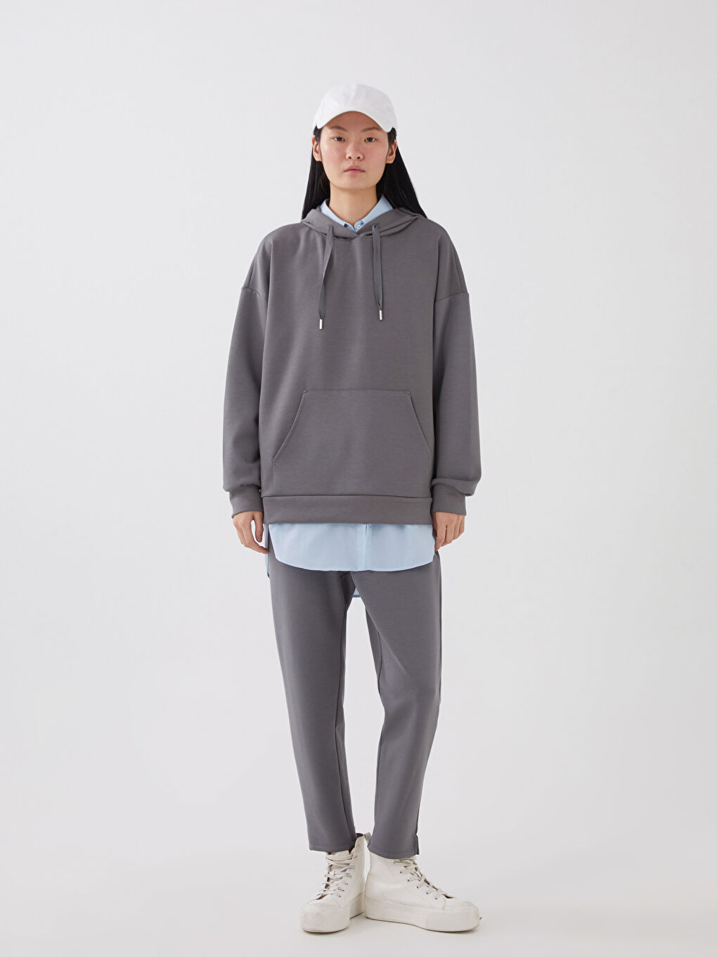 LCW Vision Damen Kapuzensweatshirt Schlicht Langarm Oversize Sweatshirt -S35882Z8-H9V