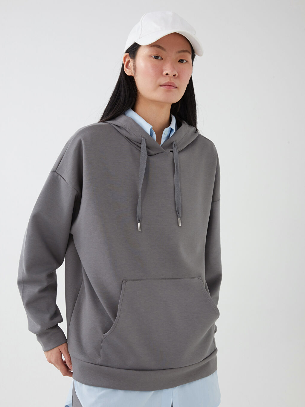 LCW Vision Damen Kapuzensweatshirt Schlicht Langarm Oversize Sweatshirt -S35882Z8-H9V