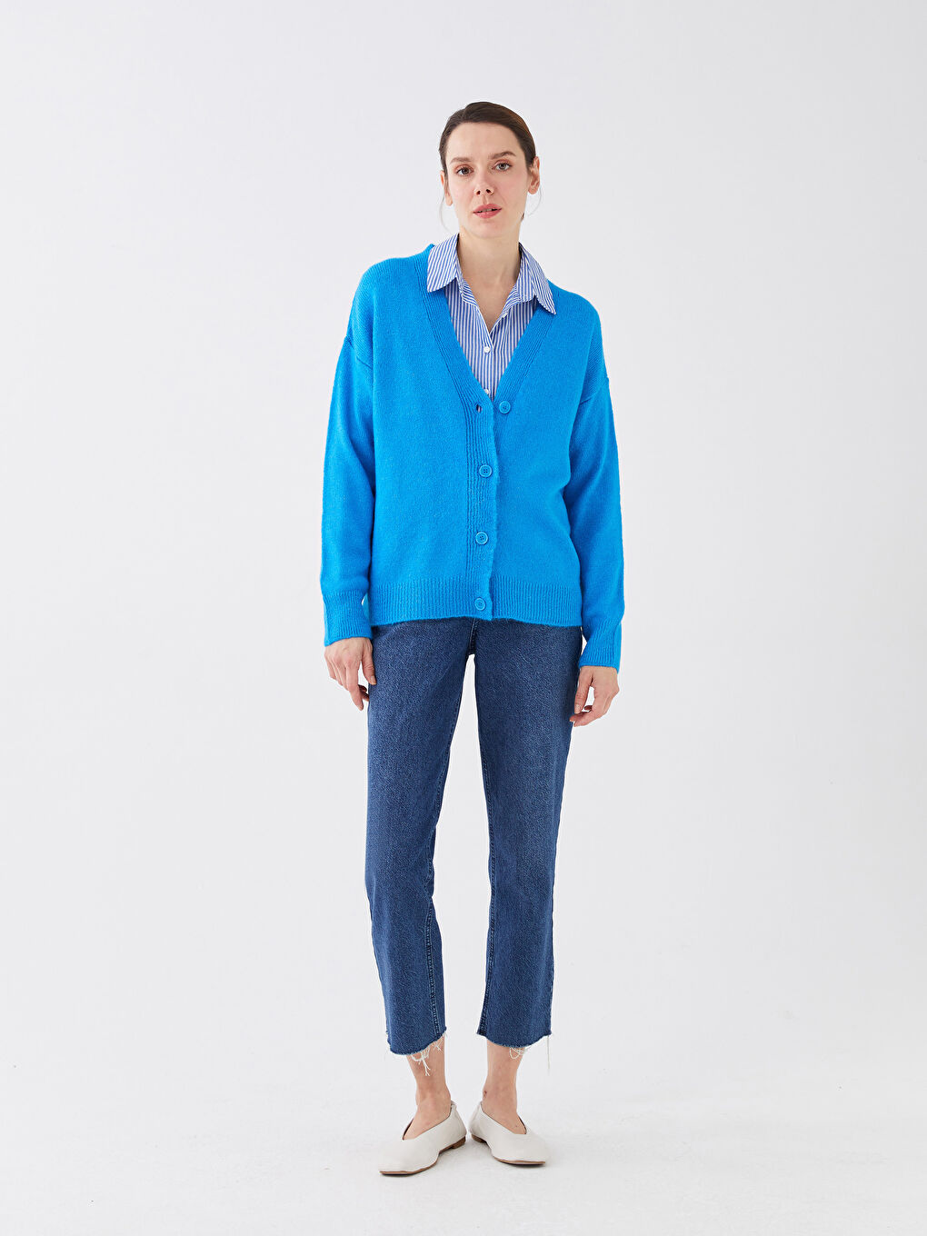 V Neck Women's Tricot Cardigan -S35883Z8-H7M