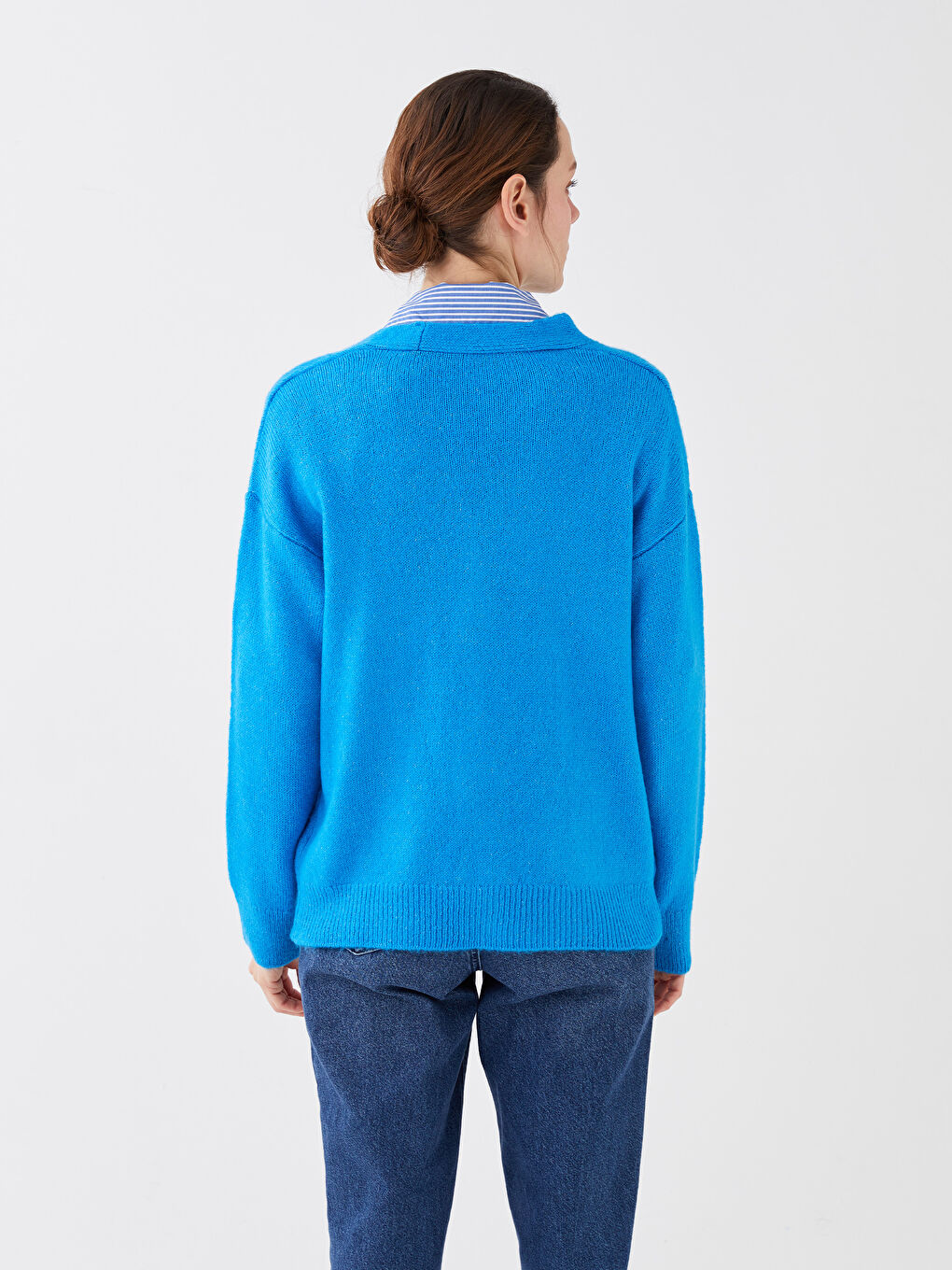 V Neck Women's Tricot Cardigan -S35883Z8-H7M