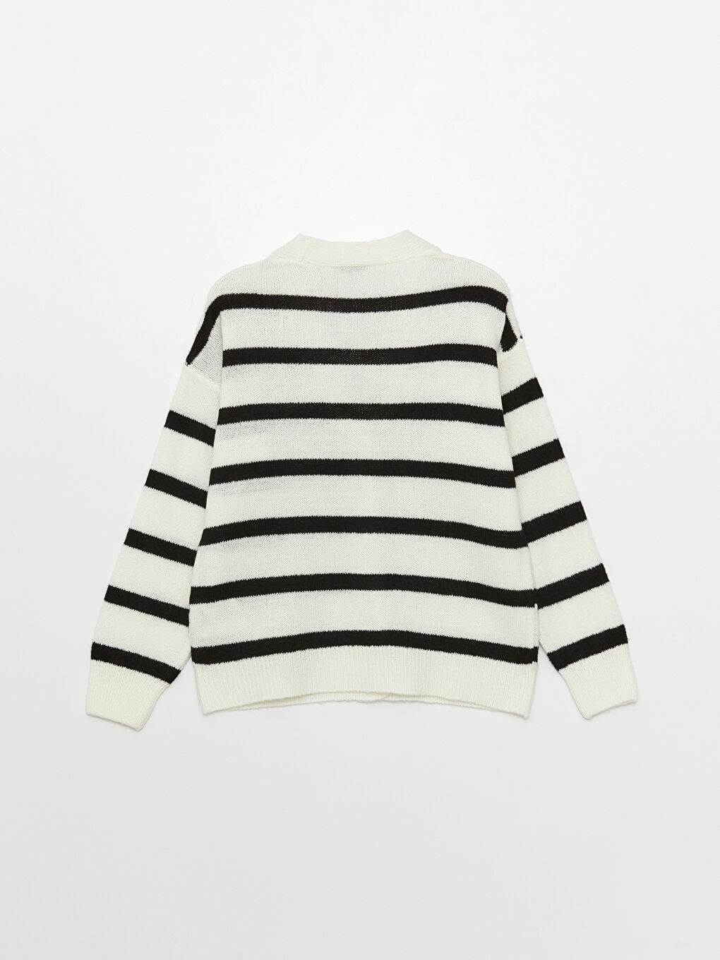 Cardigan Tricotat cu Mânecă Lungă Vărgat și Decolteu în V pentru Femei-6