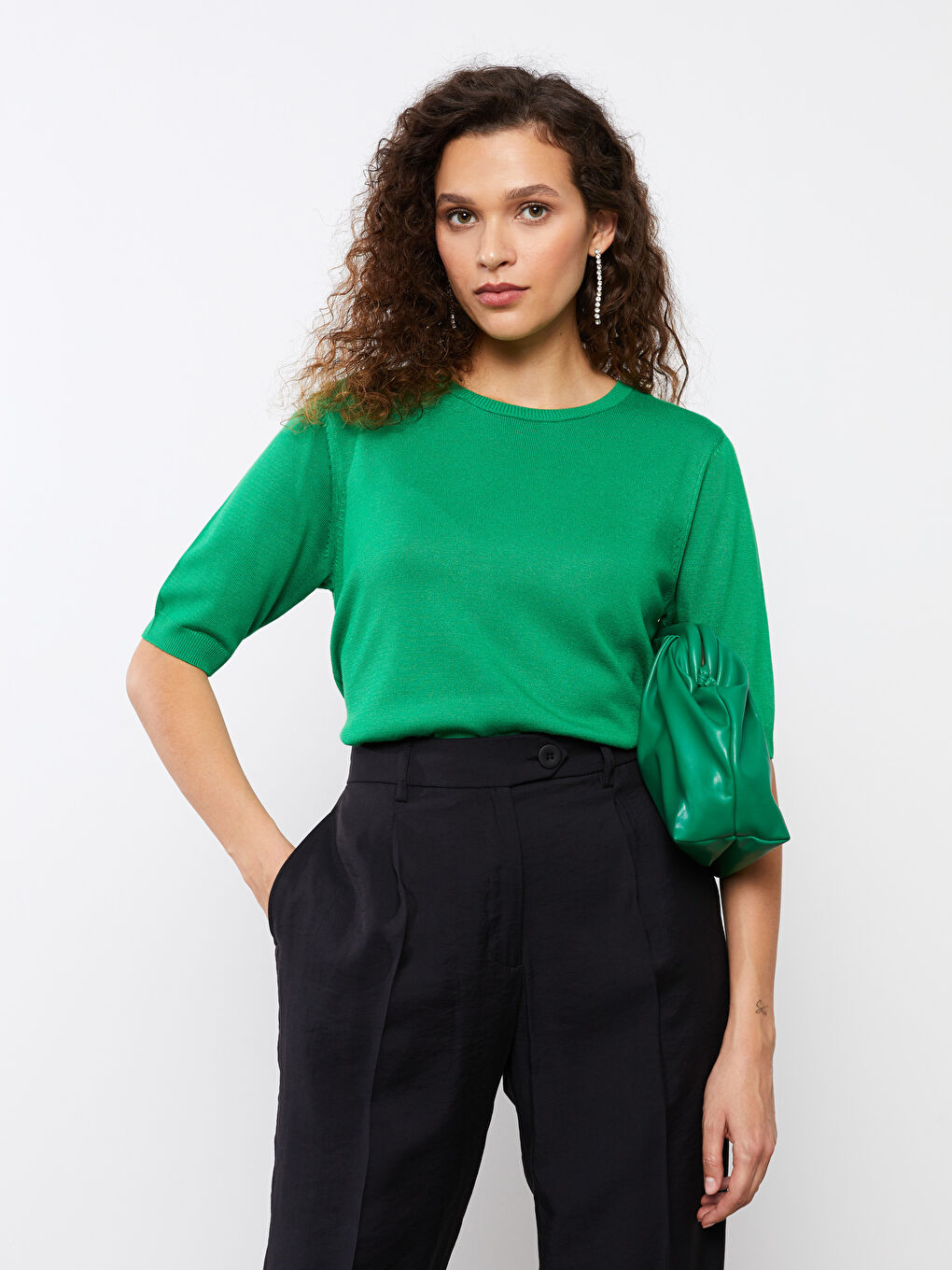 Crew Neck Straight Short Sleeve Women's Knitwear Sweater -S35887Z8-GPN