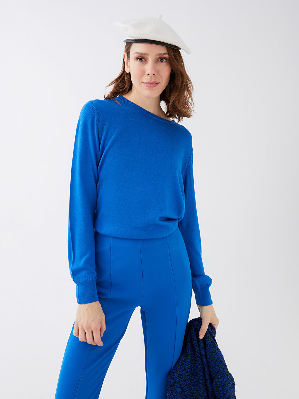 Mavi Bisiklet Yaka Düz Uzun Kollu Kadın Triko Kazak