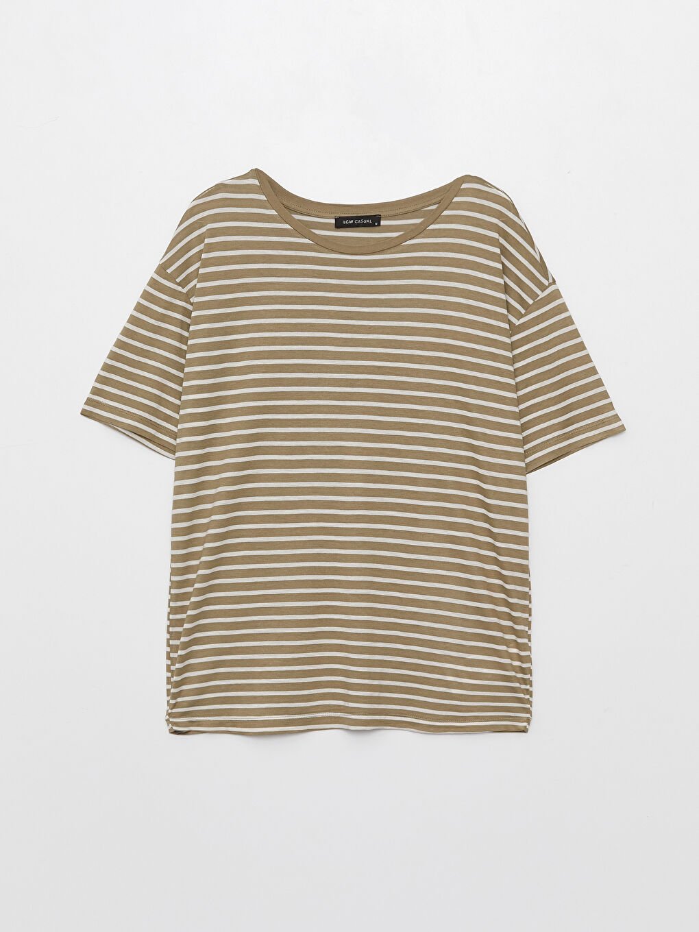 تيشيرت كم قصير مخطط بياقة دائرية للسيدات