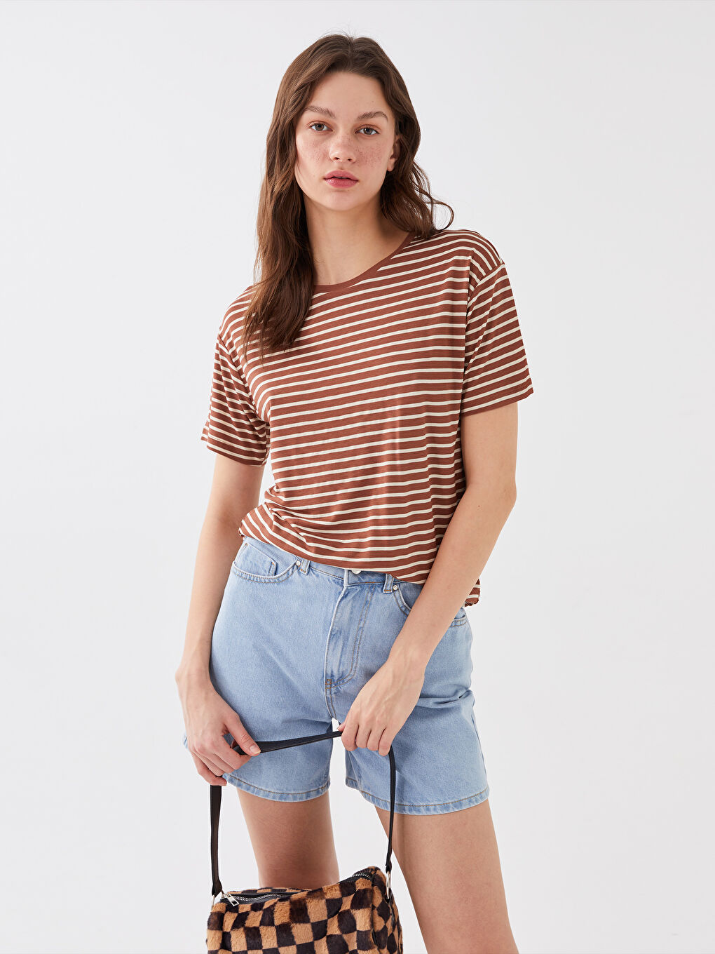 Women's Crew Neck Striped Short Sleeve T-Shirt-1