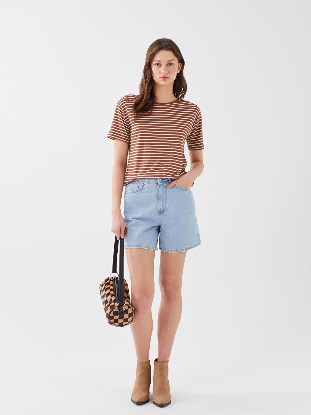 Women's Crew Neck Striped Short Sleeve T-Shirt-2