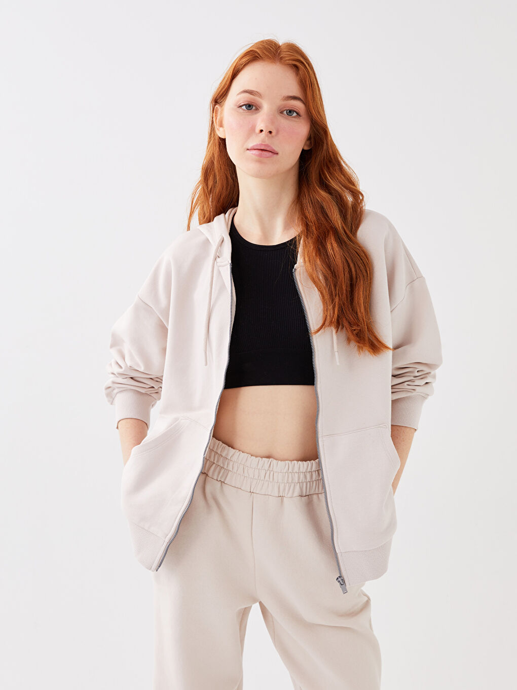 Hooded Regular Long Sleeve Oversize Women's Sports Cardigan