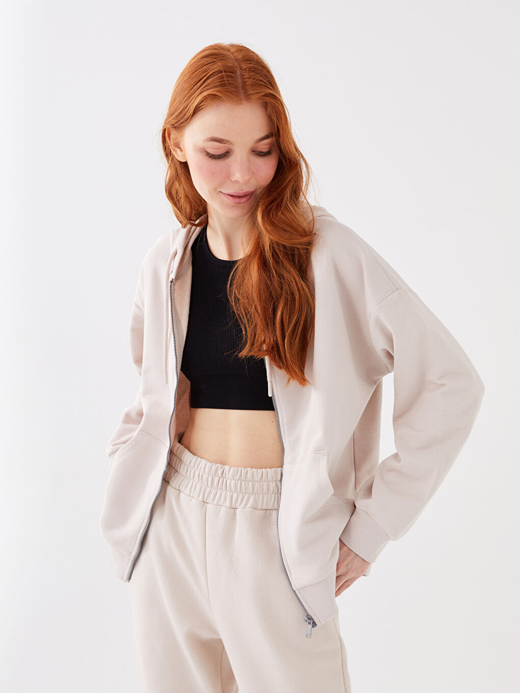 Hooded Regular Long Sleeve Oversize Women's Sports Cardigan-1