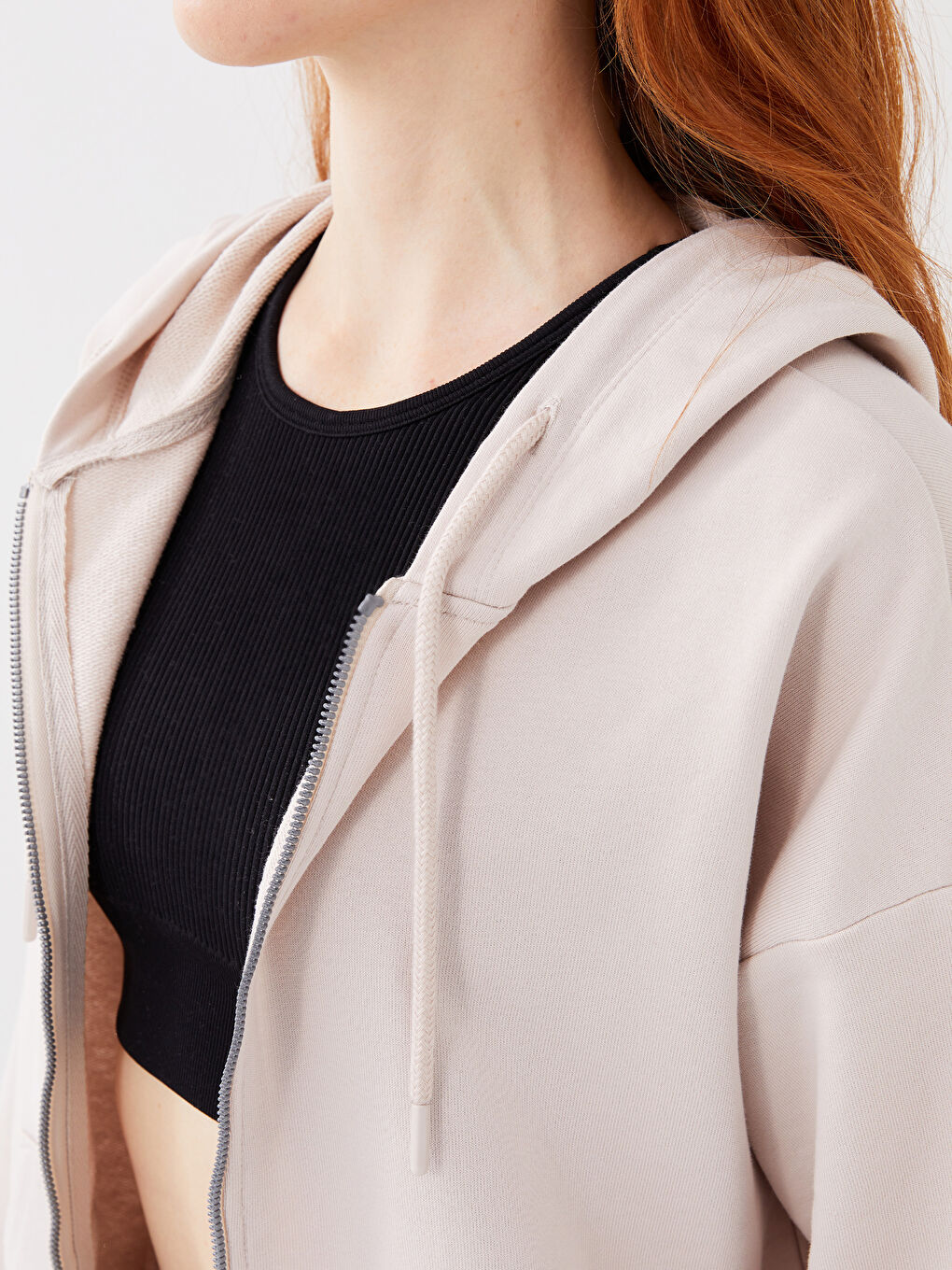 Hooded Regular Long Sleeve Oversize Women's Sports Cardigan-3