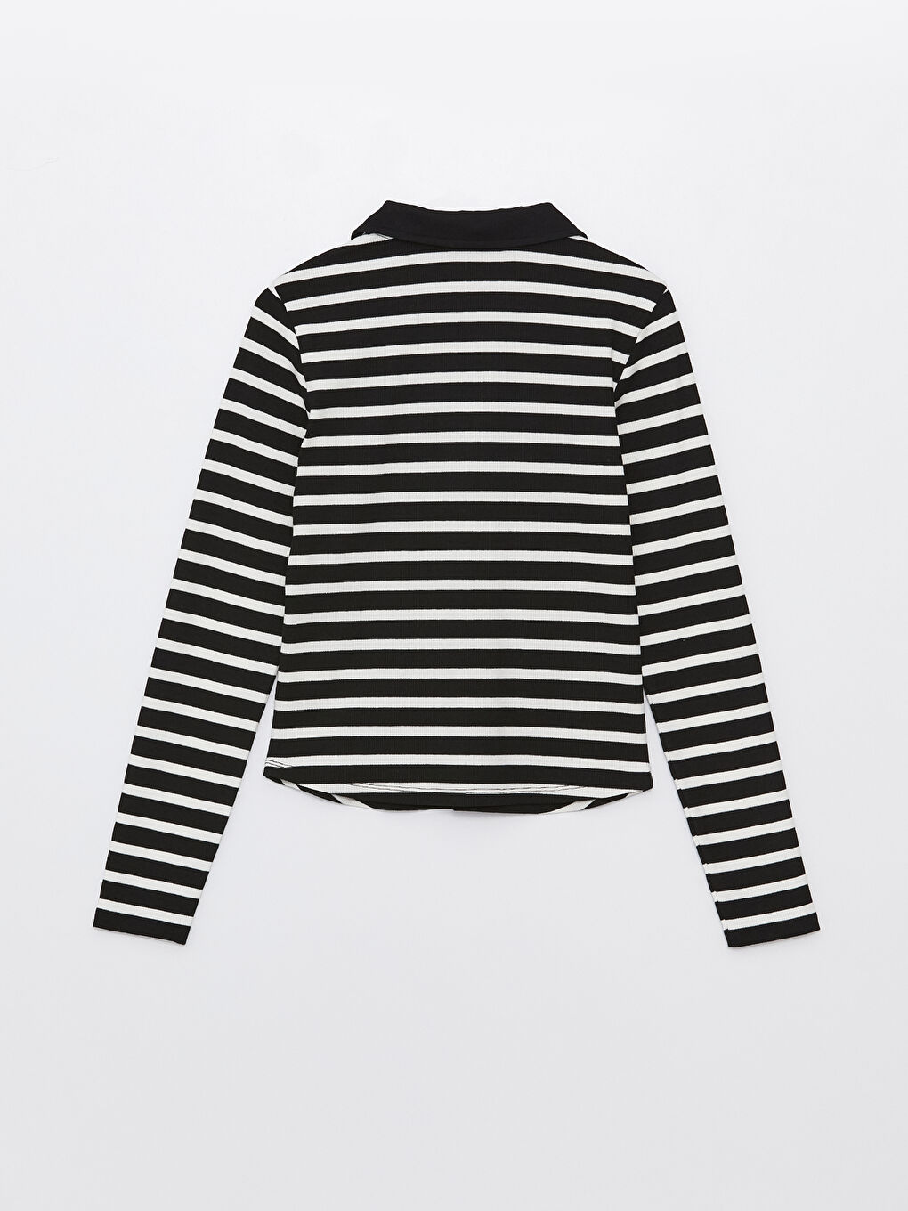 Polo Neck Striped Long Sleeve Women's T-Shirt -S35894Z8-LEG