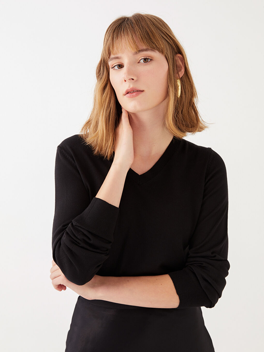 LCWAIKIKI Basic V Neck Plain Long Sleeve Women's Knitwear Sweater -S35902Z8-CVL