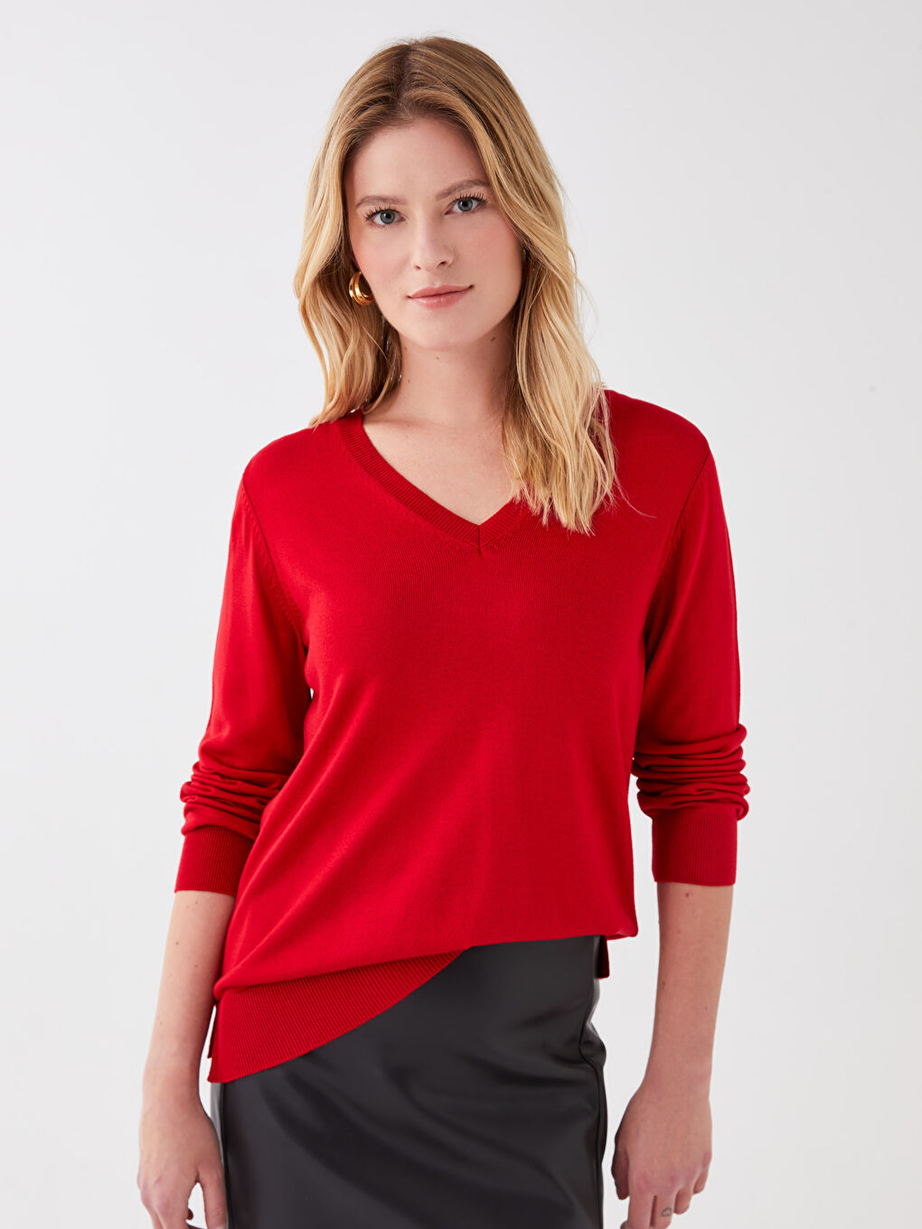 V Neck Regular Long Sleeve Women's Tricot Sweater -S35902Z8-HPM