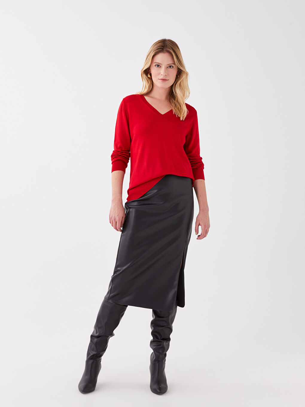 V Neck Regular Long Sleeve Women's Tricot Sweater -S35902Z8-HPM