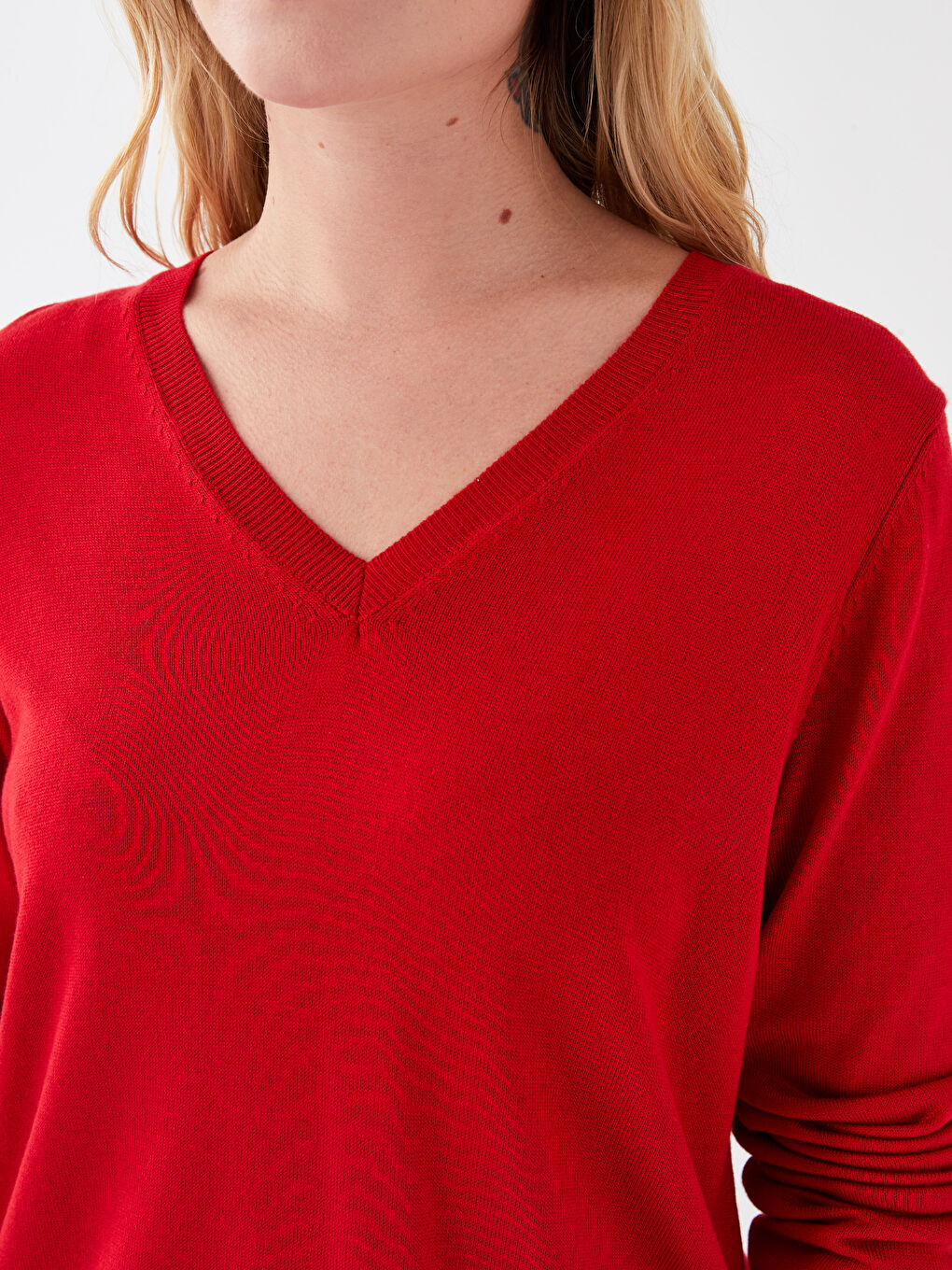 V Neck Regular Long Sleeve Women's Tricot Sweater -S35902Z8-HPM