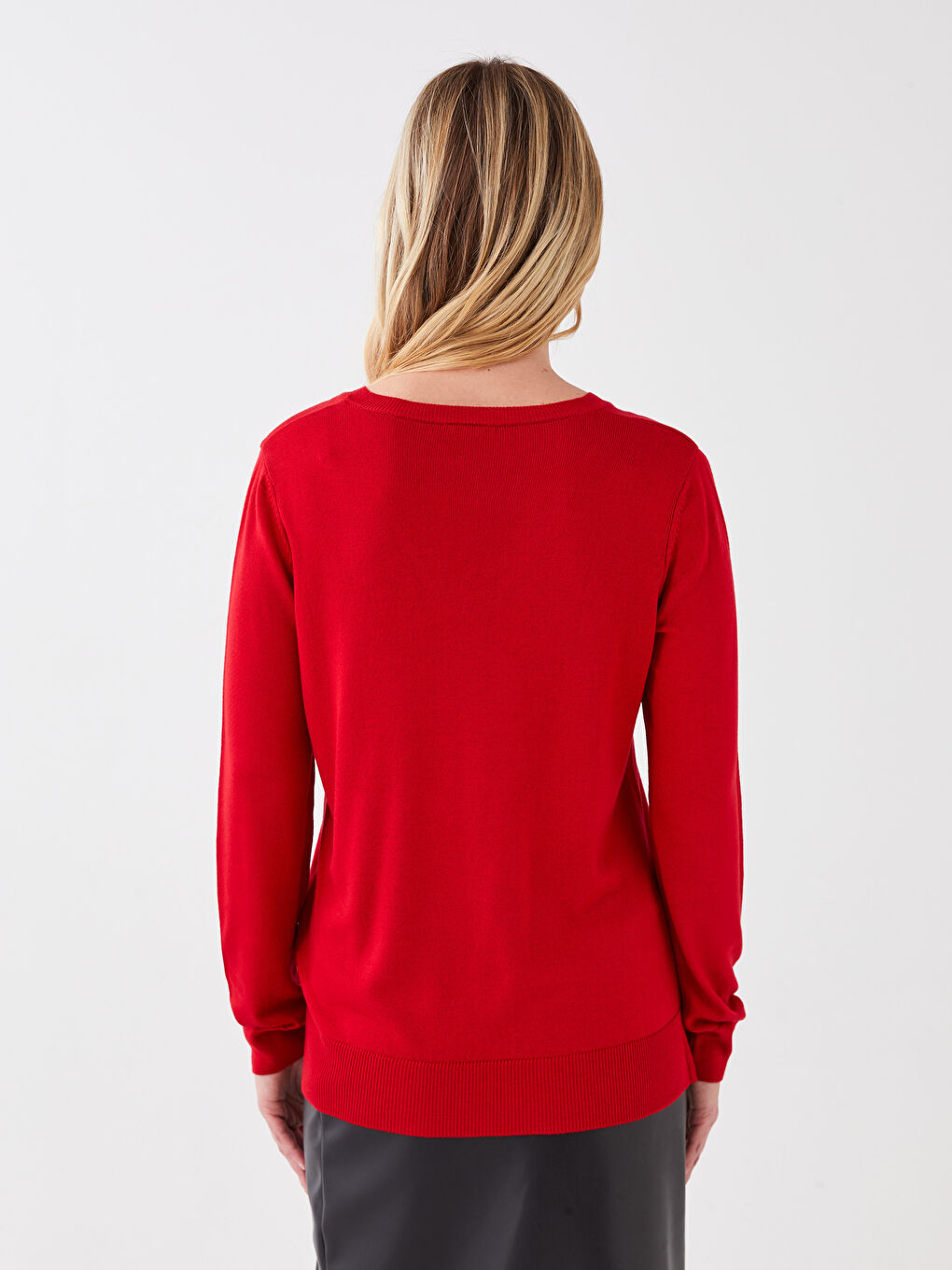 V Neck Regular Long Sleeve Women's Tricot Sweater -S35902Z8-HPM