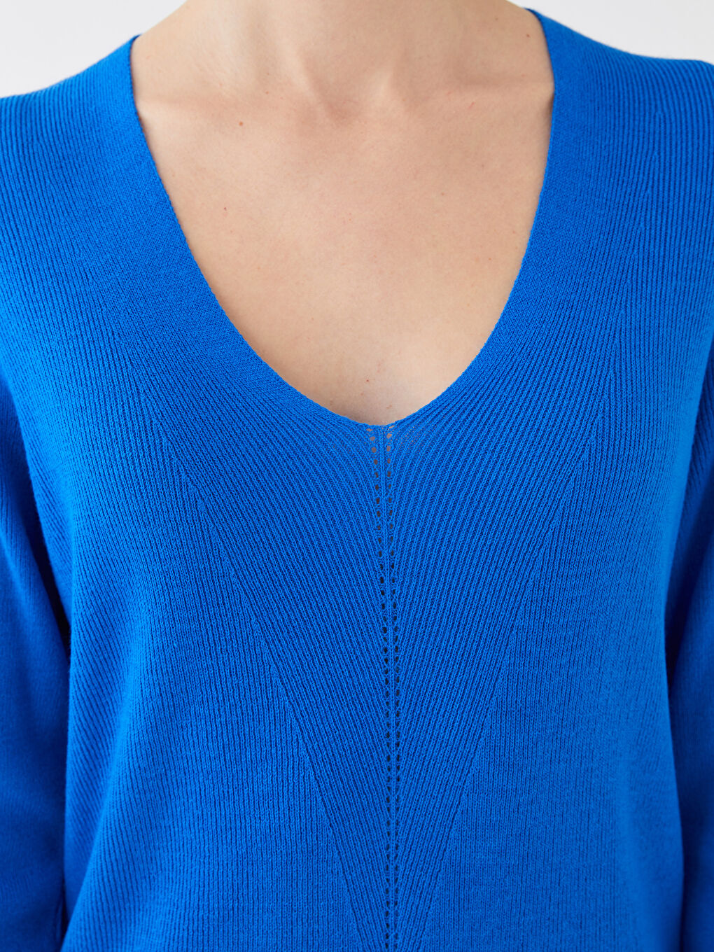 V Neck Plain Long Sleeve Women's Knitwear Sweater-3