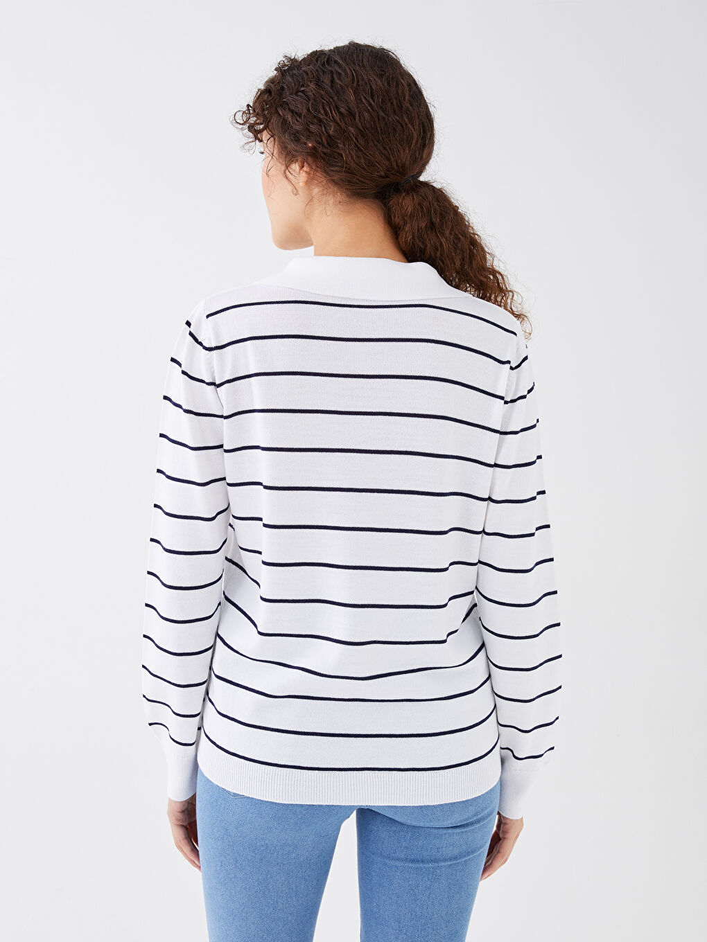 LCWAIKIKI Basic Polo Neck Striped Long Sleeve Women's Knitwear Sweater -S35911Z8-LFC