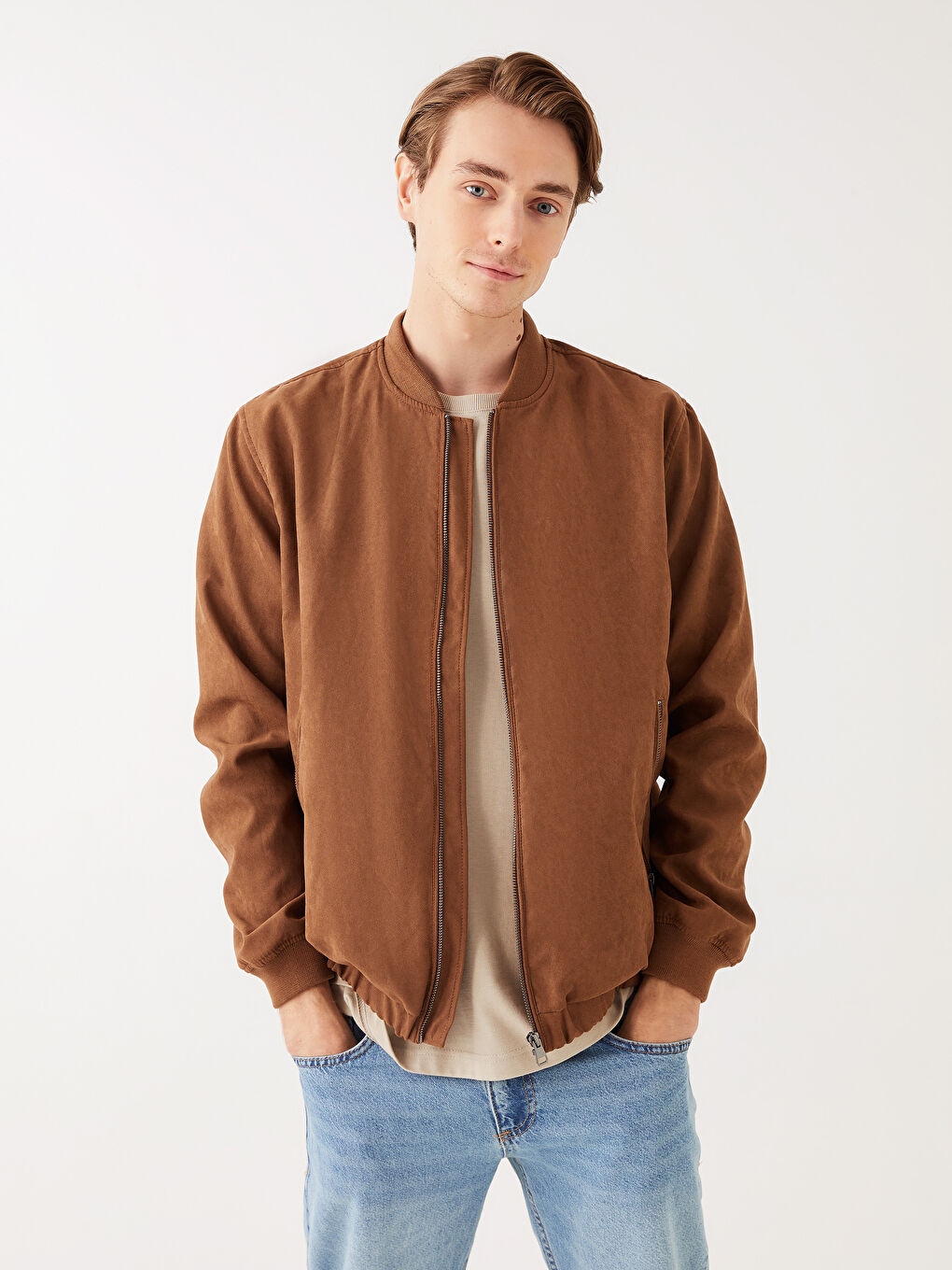 LCW Casual Standard Fit College Collar Suede Men's Coat -S35913Z8-DCJ