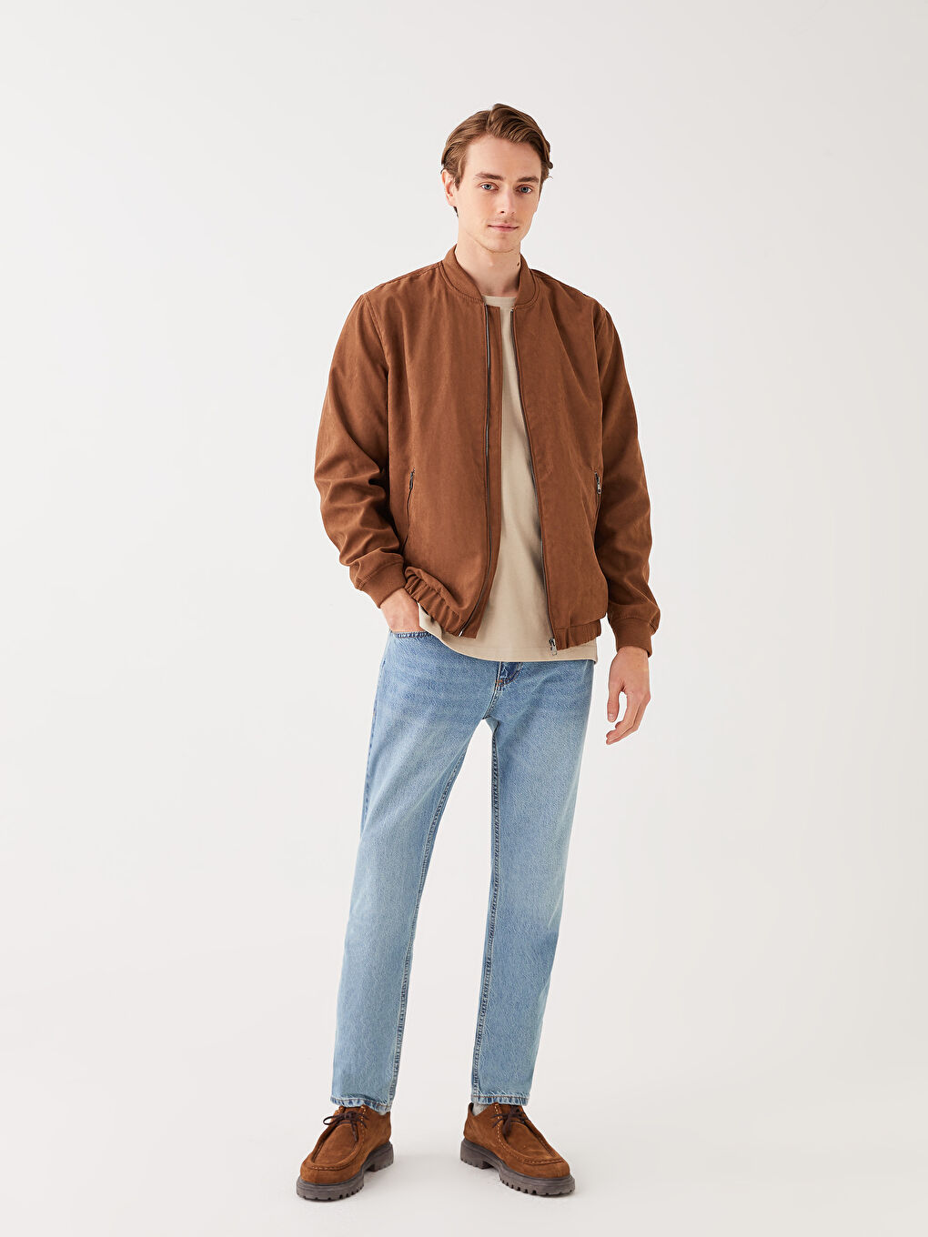 LCW Casual Standard Fit College Collar Suede Men's Coat -S35913Z8-DCJ