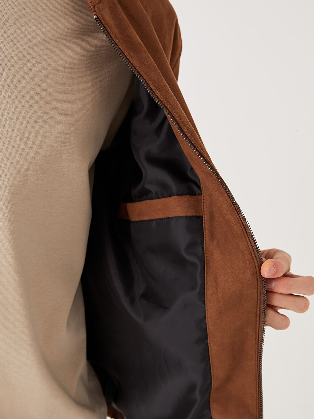 LCW Casual Standard Fit College Collar Suede Men's Coat -S35913Z8-DCJ