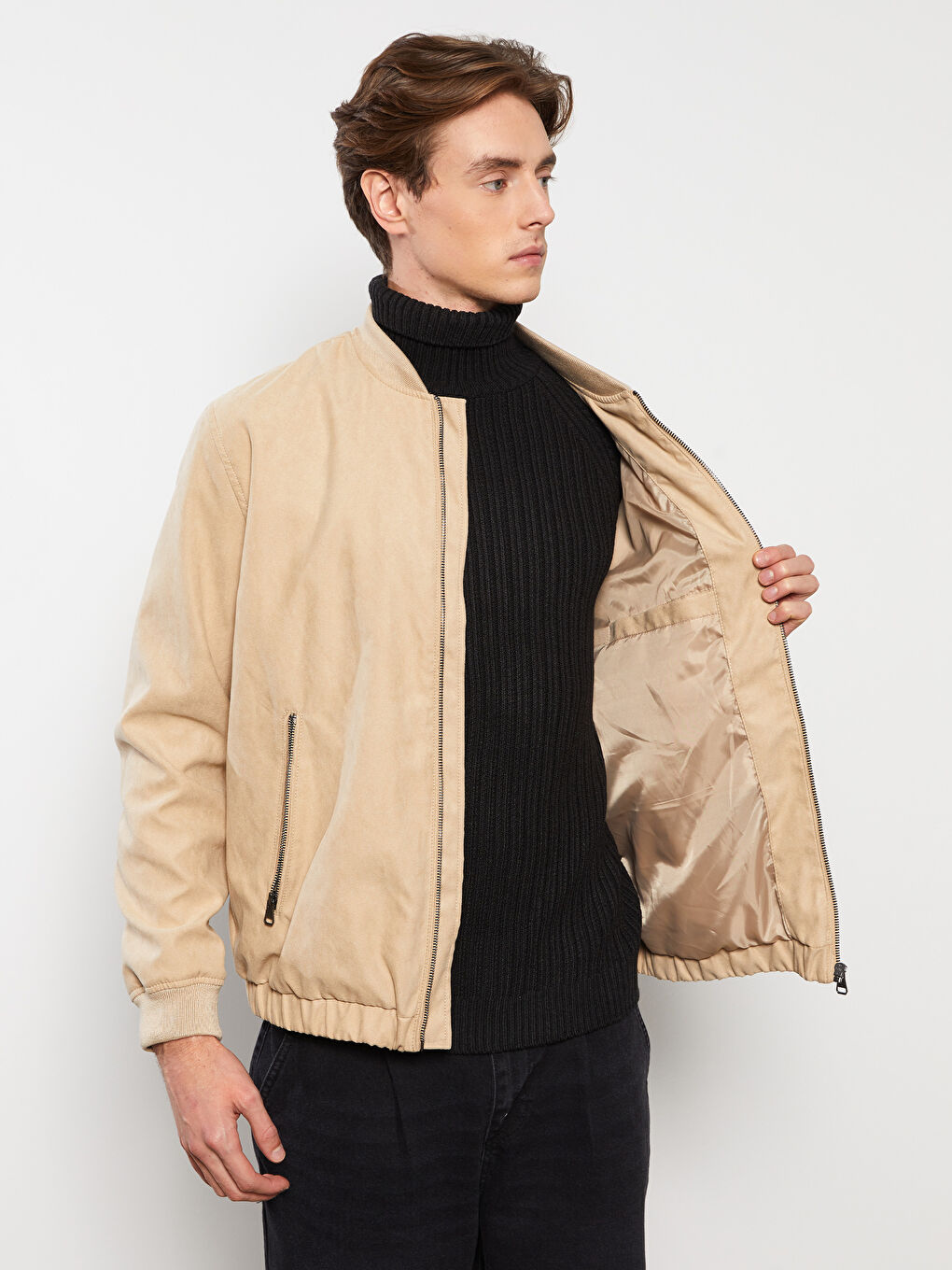 LCW Casual Standard Fit College Collar Suede Men's Coat -S35913Z8-S41