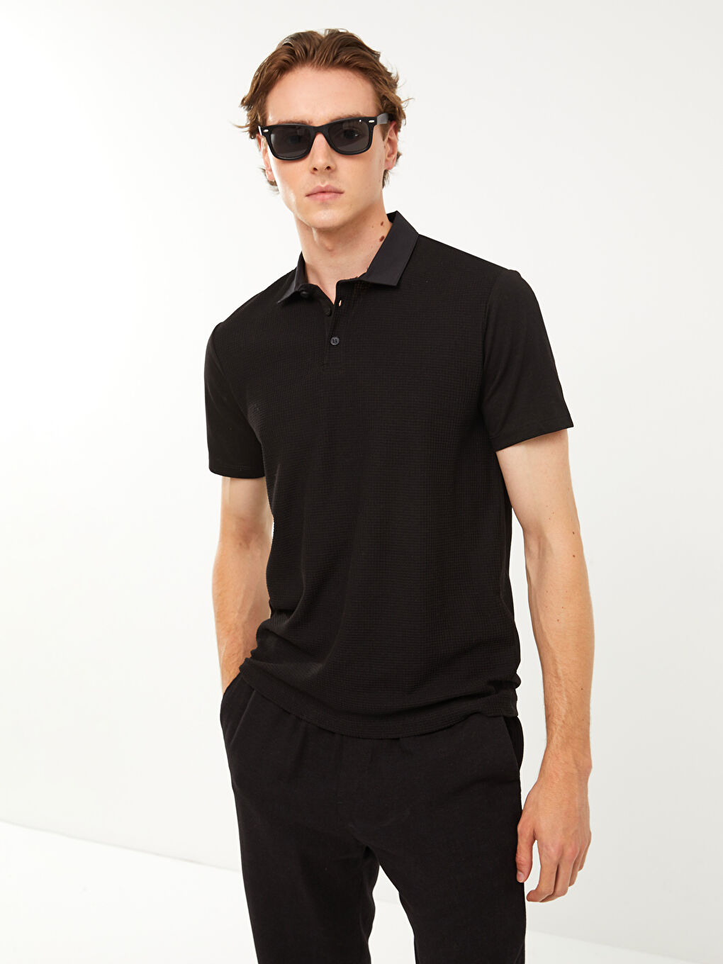 Ерлерге арналған поло жағалы қысқа жең футболка-1