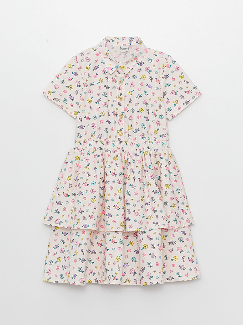 Shirt Collar Patterned Short Sleeve Poplin Girls Dress -S35933Z4-LT6