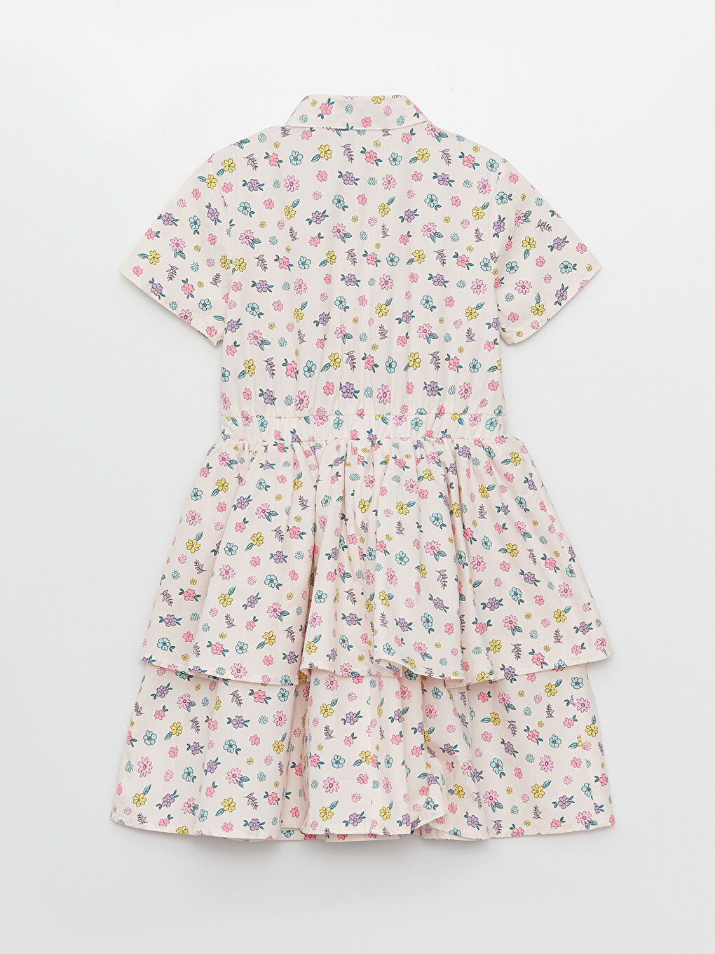 Shirt Collar Patterned Short Sleeve Poplin Girls Dress -S35933Z4-LT6