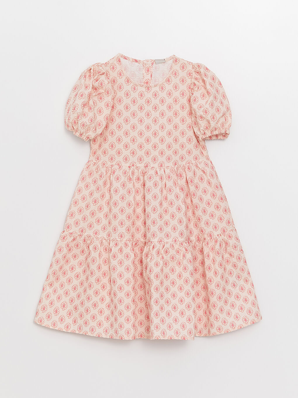 Crew Neck Printed Short Sleeve Girls' Dress