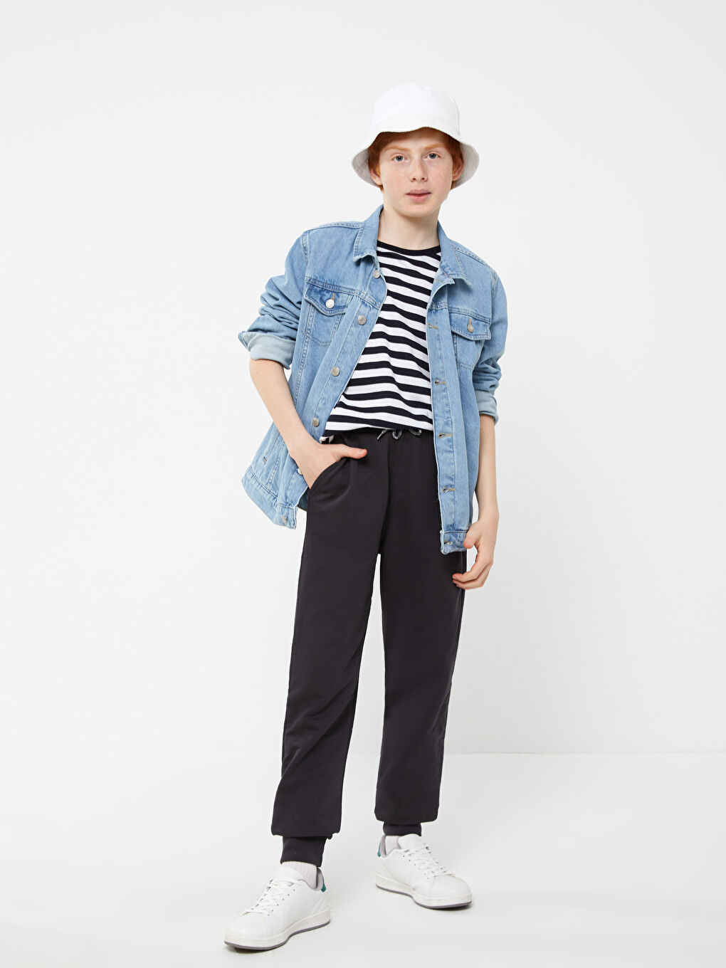 Antrasit Beli Lastikli Rahat Kalıp Erkek Çocuk Jogger Eşofman Altı-1