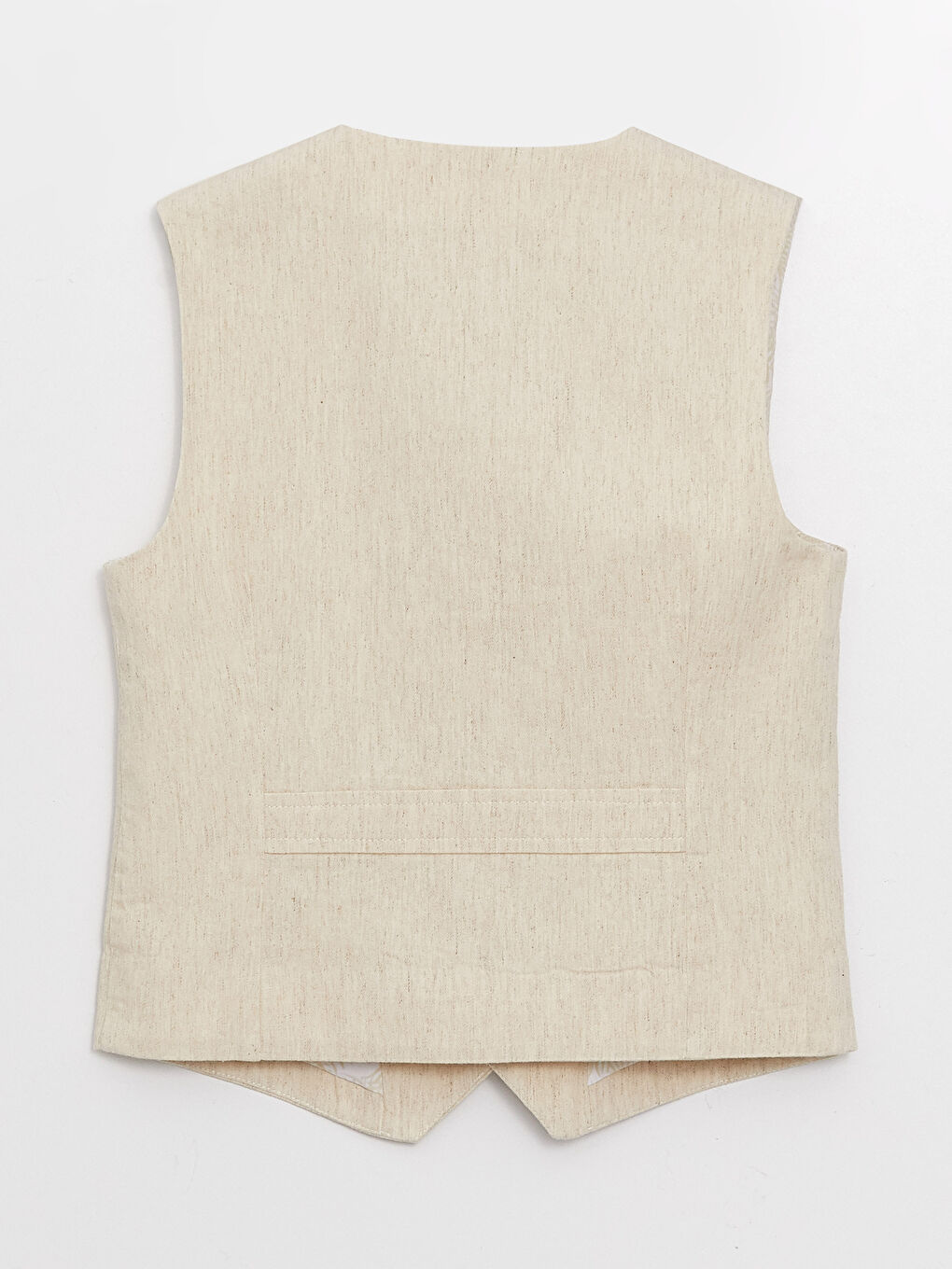 Ekru V Yaka Keten Karışımlı Erkek Çocuk Yelek-4