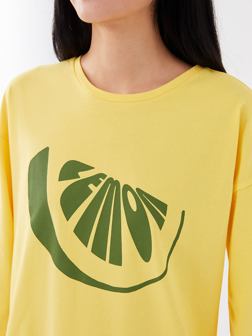 Crew Neck Printed Long Sleeve Women's Pyjama Set-3