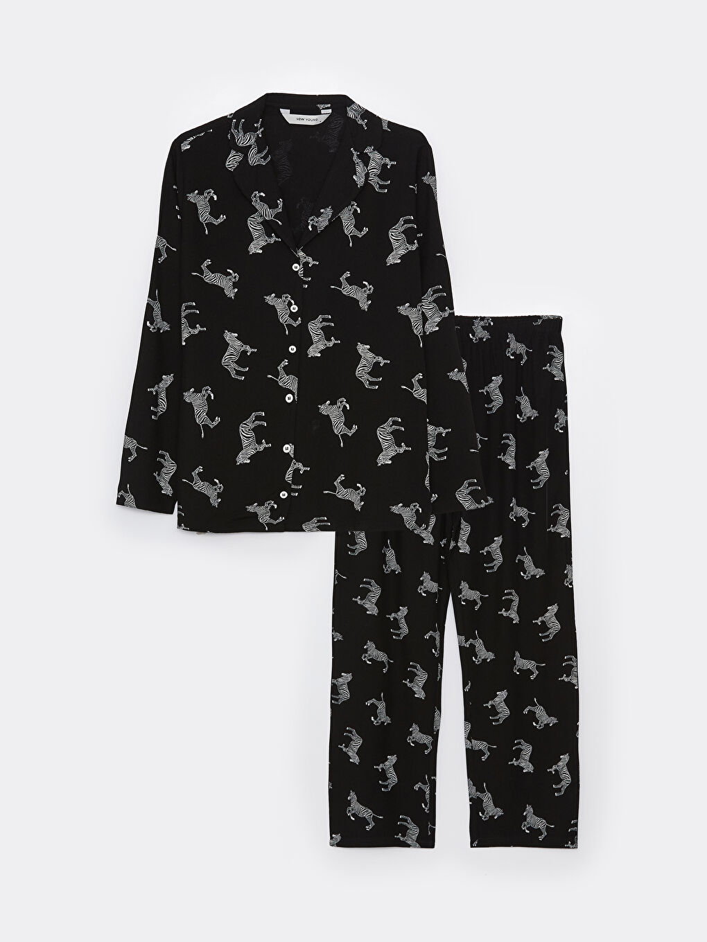 Siyah Gömlek Yaka Desenli Kadın Pijama Takımı-5