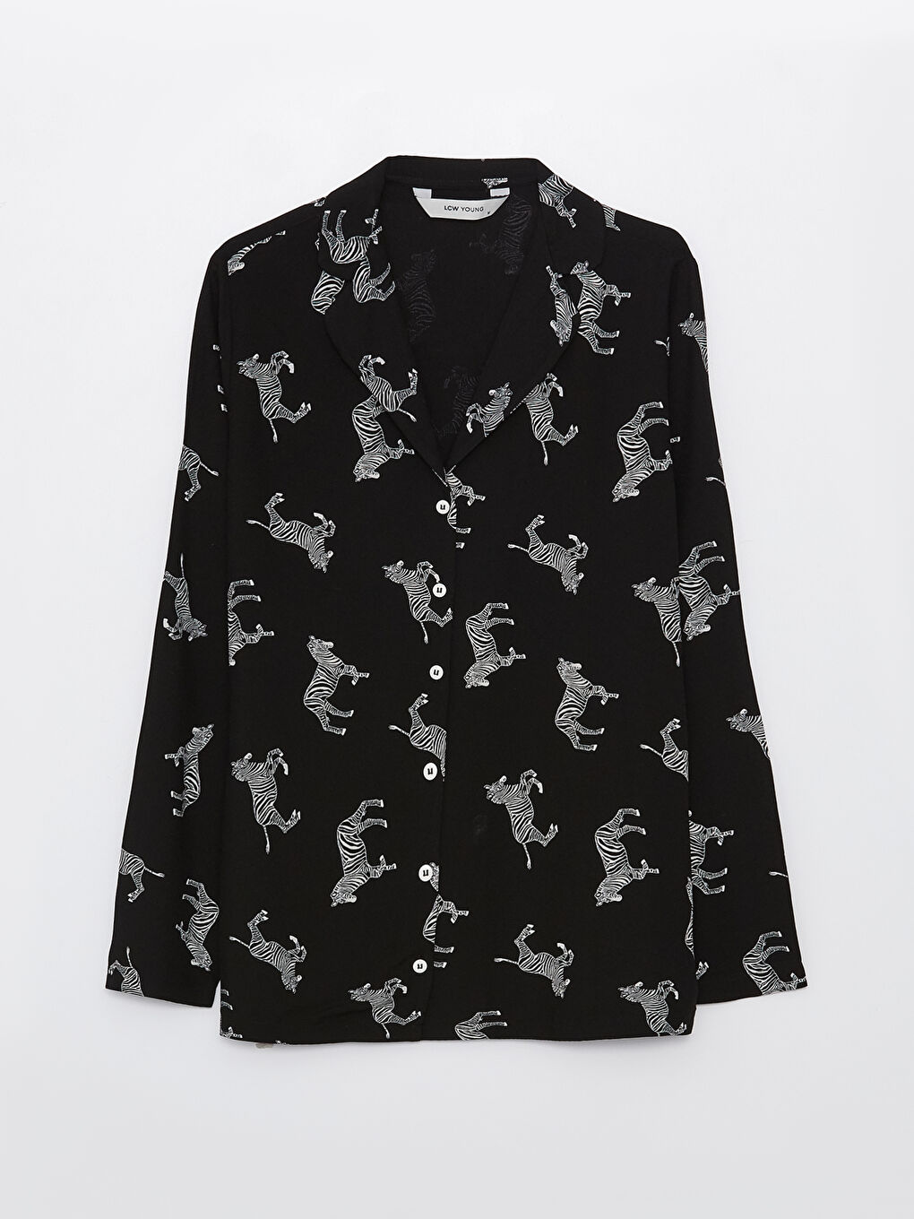 Siyah Gömlek Yaka Desenli Kadın Pijama Takımı-6