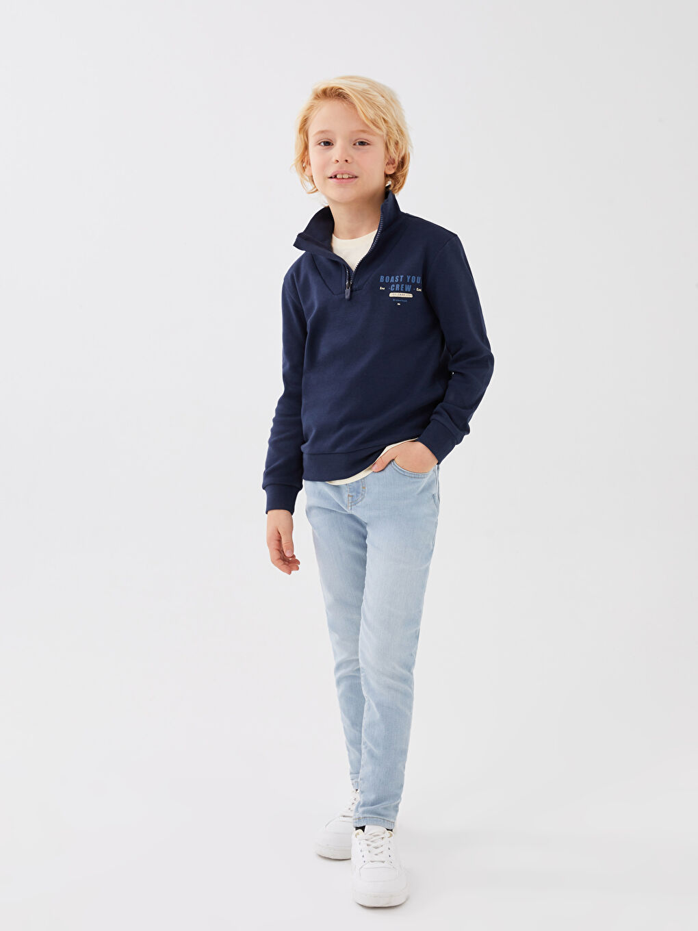 سويت شيرت ولادي بكم طويل بياقة واقفة مطبوع-2