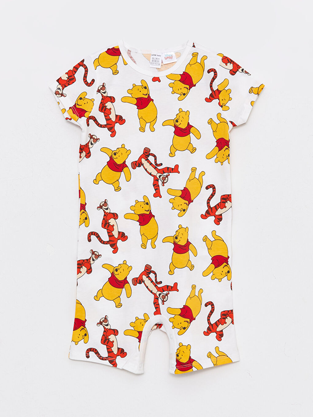 Turuncu Bisiklet Yaka Kısa Kollu Winnie the Pooh Baskılı Erkek Bebek Tulum 2'li-2