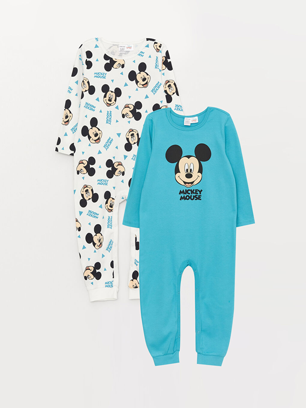 Crew Neck Long Sleeve Mickey Mouse Printed Baby Boys Jumpsuit 2 Pack