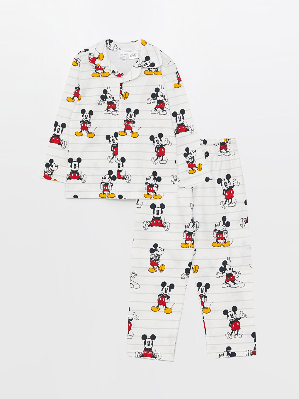 Polo Collar Long Sleeve Mickey Mouse Printed Baby Boys' Pyjama Set