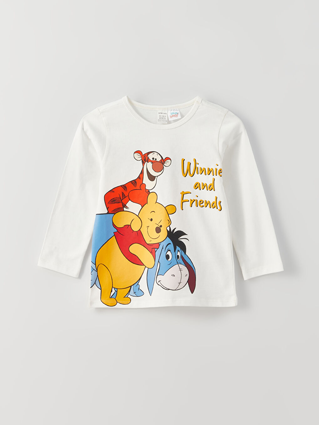 Ekru Bisiklet Yaka Uzun Kollu Winnie the Pooh Baskılı Erkek Bebek Pijama Takımı-1