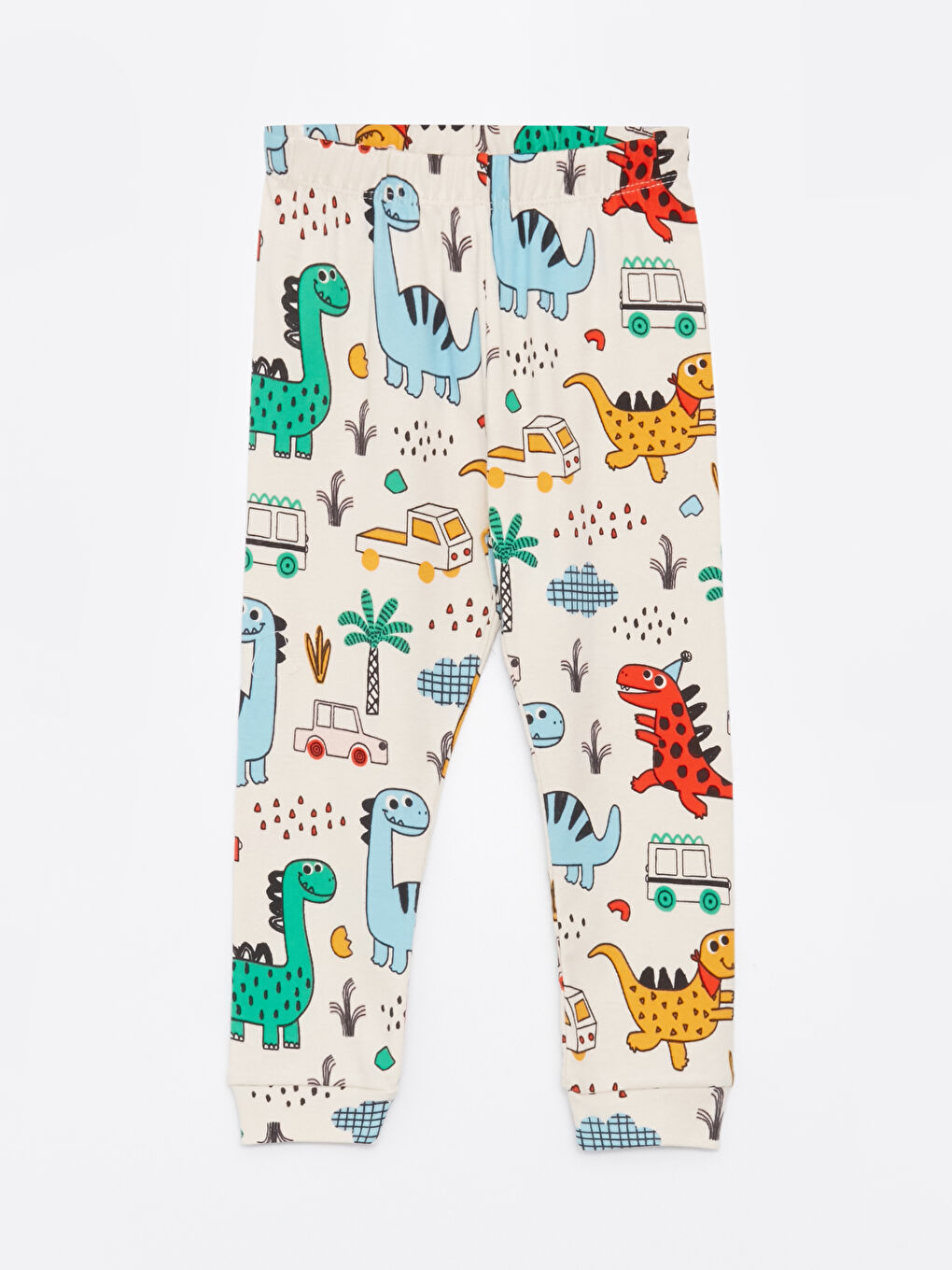 Ekru Bisiklet Yaka Uzun Kollu Baskılı Erkek Bebek Pijama Takım-2