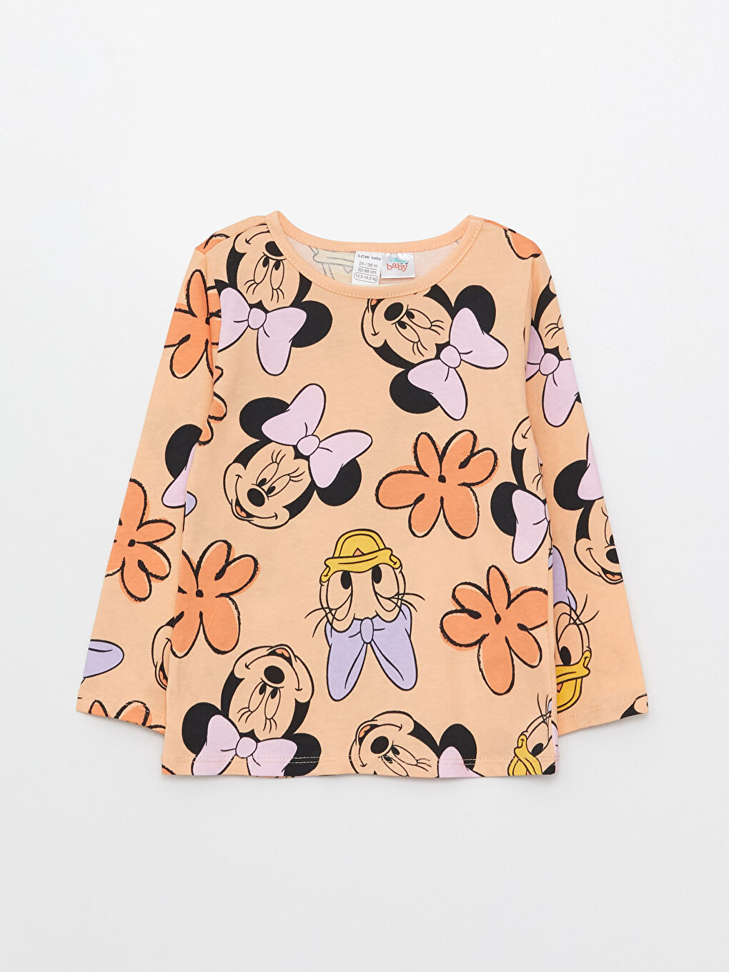 Pembe Bisiklet Yaka Uzun Kollu Minnie Mouse Baskılı Kız Bebek Pijama Takımı-1