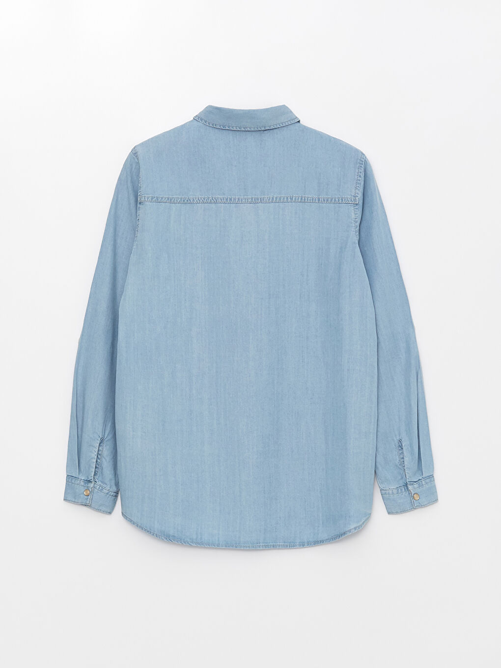 İndigo Düz Uzun Kollu Kadın Jean Gömlek-6